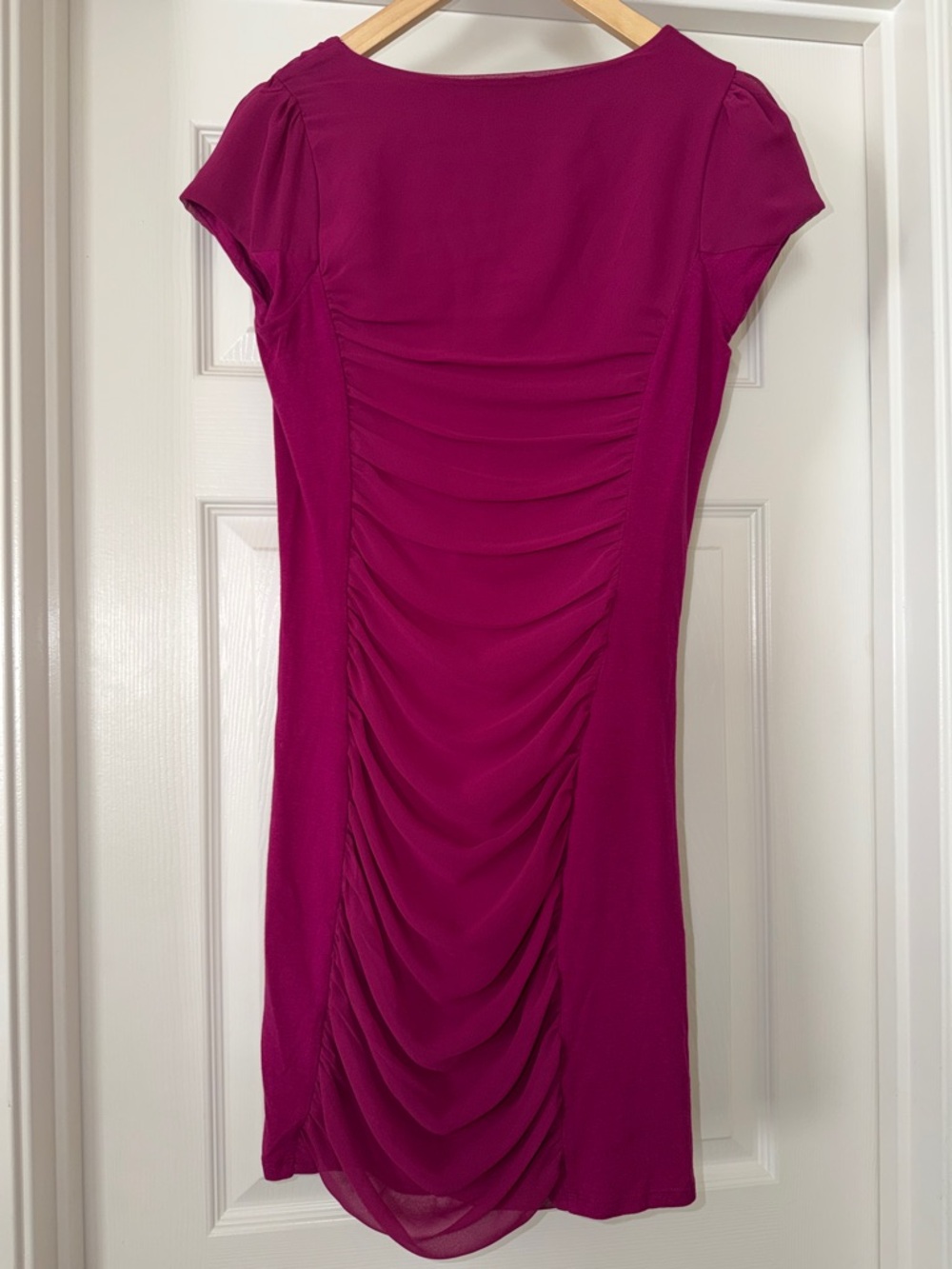 Express Magenta Draped Cowl Ruched Mini Dress - Picture 2 of 3